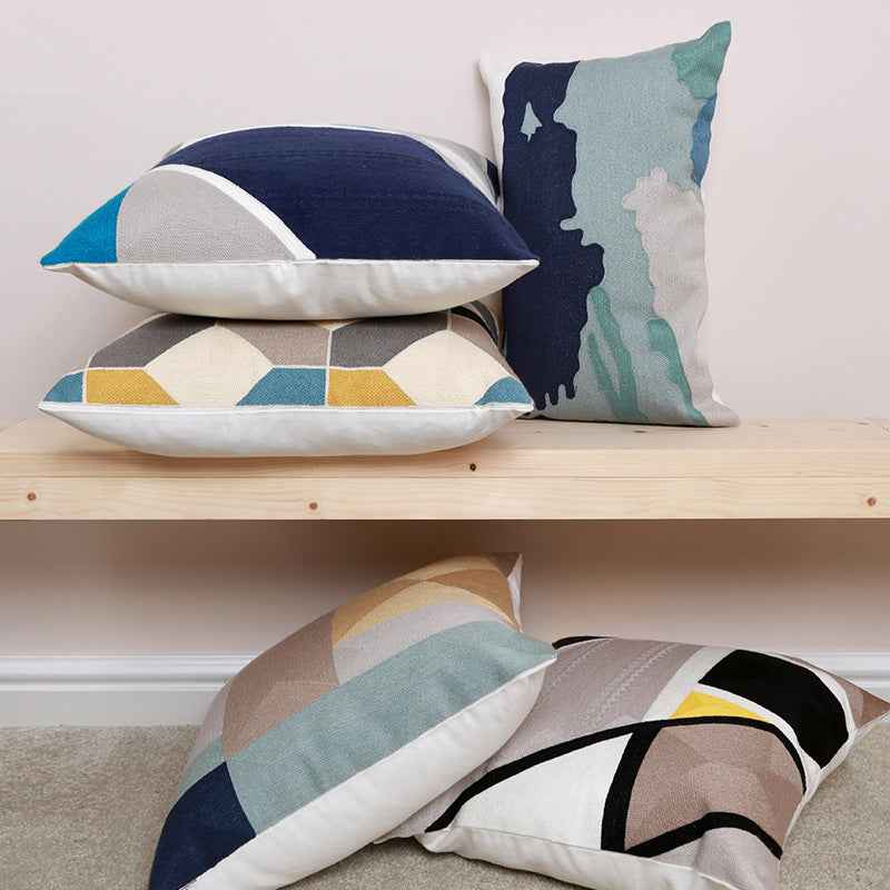 Minimalist Geometric Throw Pillow - Elegant Embroidered Design - Elden Home