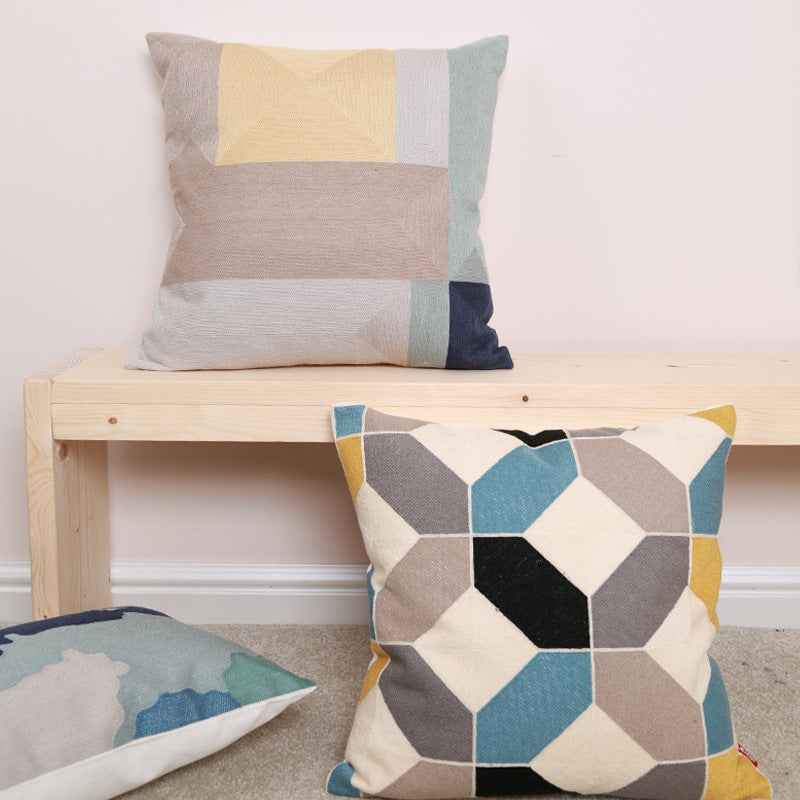 Minimalist Geometric Throw Pillow - Elegant Embroidered Design - Elden Home