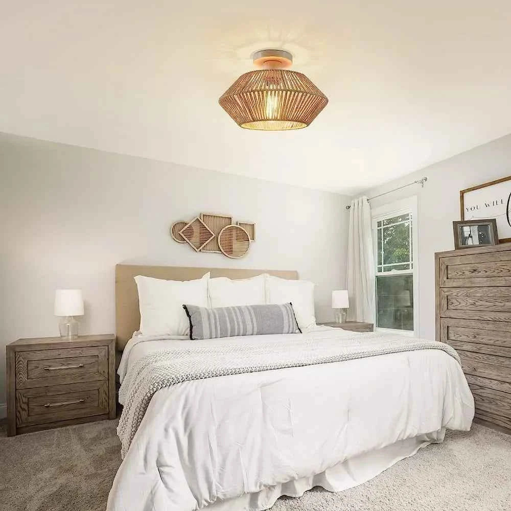 Warm Glow Rattan Ceiling Light - Stylish and Cozy Illumination - Elden Home