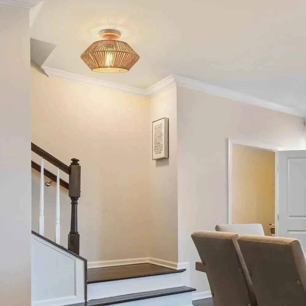 Warm Glow Rattan Ceiling Light - Stylish and Cozy Illumination - Elden Home