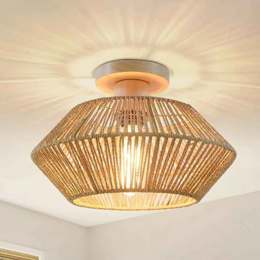 Warm Glow Rattan Ceiling Light - Stylish and Cozy Illumination - Elden Home