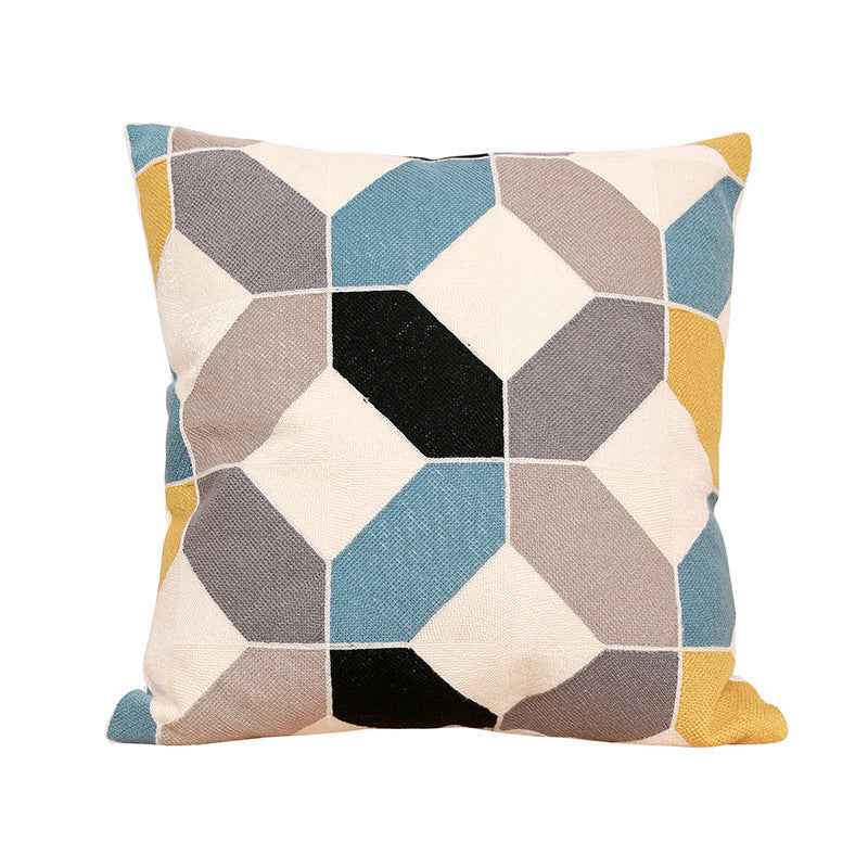 Minimalist Geometric Throw Pillow - Elegant Embroidered Design - Elden Home
