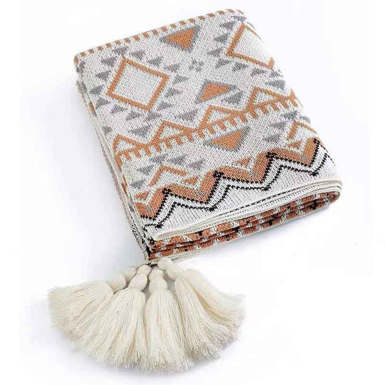 Cozy Boho Knit Blanket - Soft Textured Throw for Sofa & Bed - Elden Home